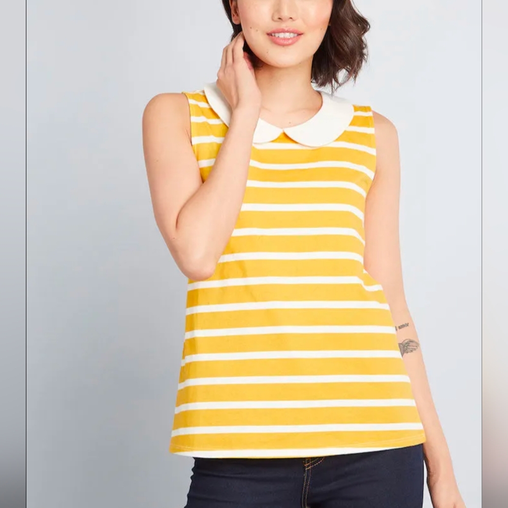 Modcloth Mustard and Cream Striped Blouse